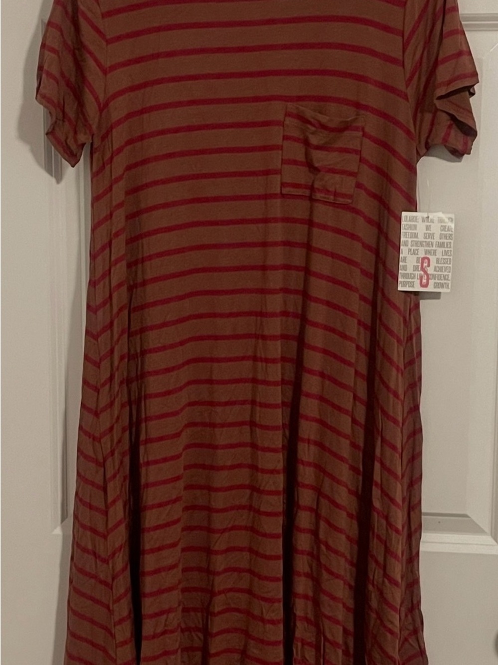 LuLaRoe Carly Brown with Red Stripe Swing Dress